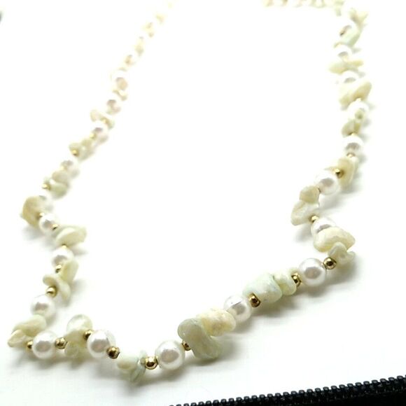 Baroque Freshwater Pearl Necklace Gold-tone Spacer Beads Long - Picture 3 of 9